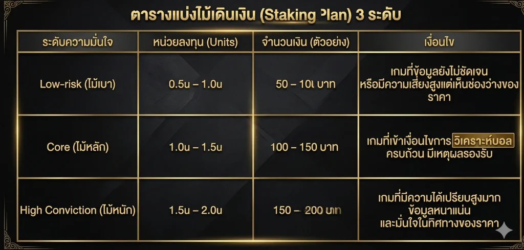 ตารางแบ่งไม้เดินเงิน (Staking Plan) 3 ระดับ