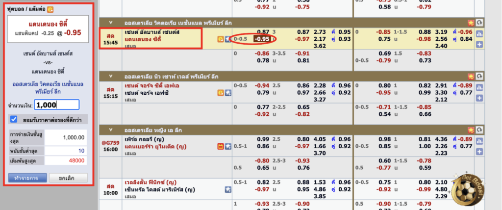 ตัวอย่าง การแทงบอลเต็ง แค่ 1 คู่